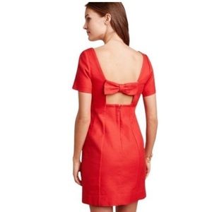 Maeve Anthropologie red cotton shift dress cutout bow size 6